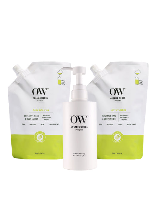 Shea Butter & Citrus Glow, Intense Hydration Hand & Body Lotion 500ml (Pack of 2) + Refill bottle for life