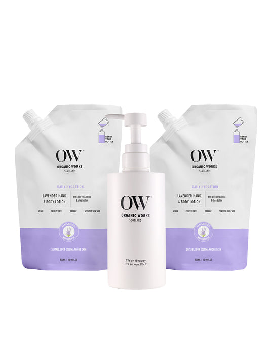 Shea Butter & Lavender Hydrate, Repair Hand & Body Lotion 500ml (Pack of 2) + Refill bottle for life