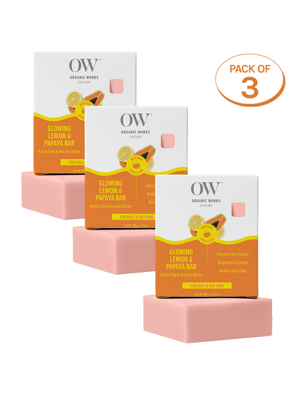 Organic Works Natural Glowing Lemon & Papaya Soap for Dull & Oily Skin (Pack of 3)