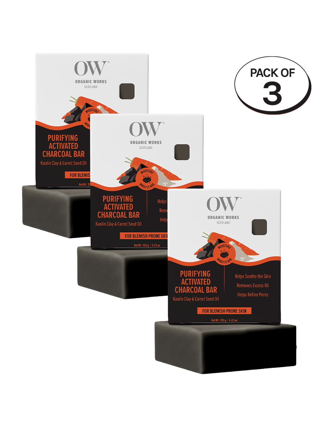 Organic Works Natural Purifying Activated Charcoal Soap for Blemish-Prone Skin (Pack of 3)