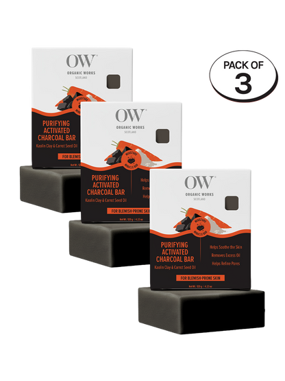 Organic Works Natural Purifying Activated Charcoal Soap for Blemish-Prone Skin (Pack of 3)