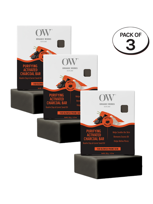 Organic Works Natural Purifying Activated Charcoal Soap for Blemish-Prone Skin (Pack of 3)