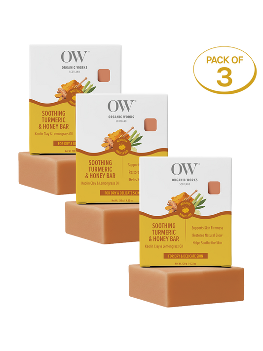 Organic Works Natural Soothing Turmeric & Honey Soap for Dry & Sensitive Skin (Pack of 3)