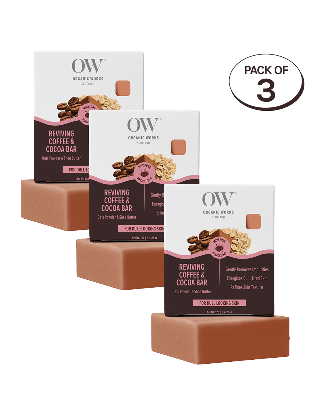 Organic Works Natural Reviving Coffee & Cocoa Soap for Dull Skin (Pack of 3)