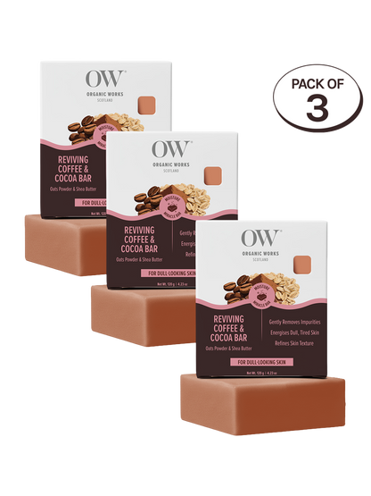 Organic Works Natural Reviving Coffee & Cocoa Soap for Dull Skin (Pack of 3)